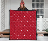 Christmas Tree Star Snow Red Background Premium Quilt