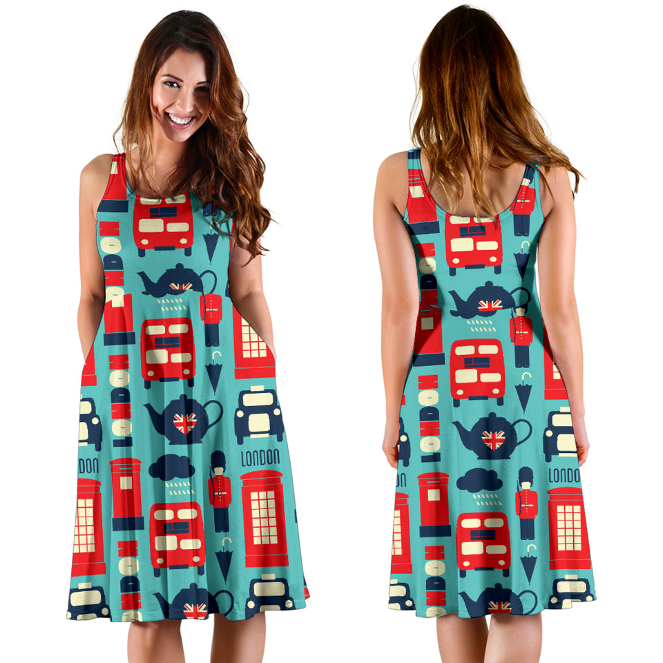 British Pattern Print Design 04 Sleeveless Midi Dress