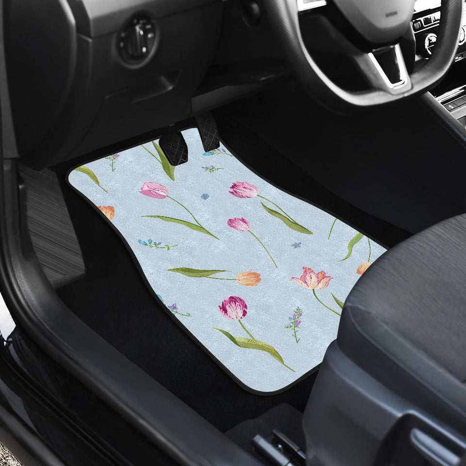Watercolor Tulips Pattern Front And Back Car Mats