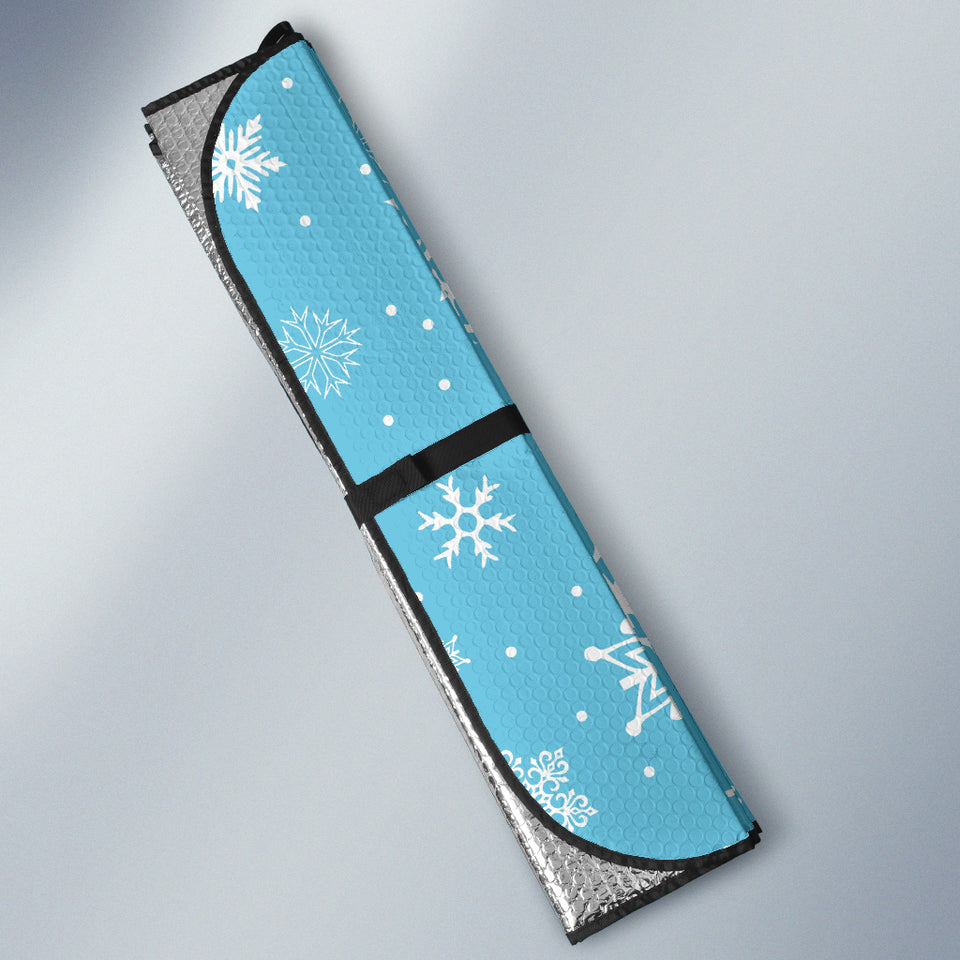 Snowflake Pattern Blue Background Car Sun Shade