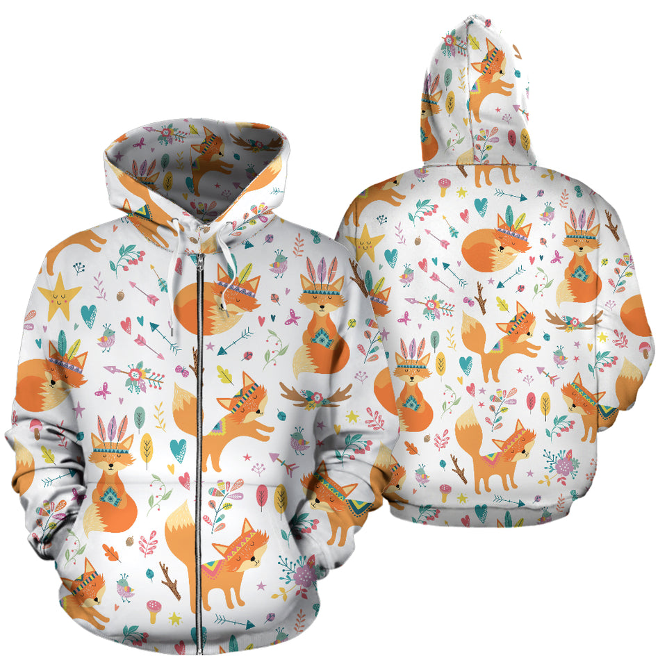 Cute Tribal Fox Pattern Zip Up Hoodie