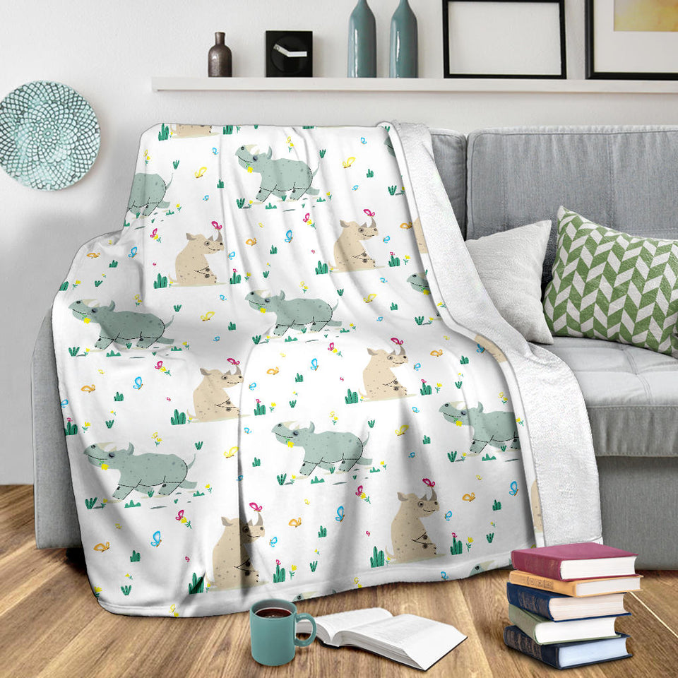 Cute Rhino Pattern Premium Blanket