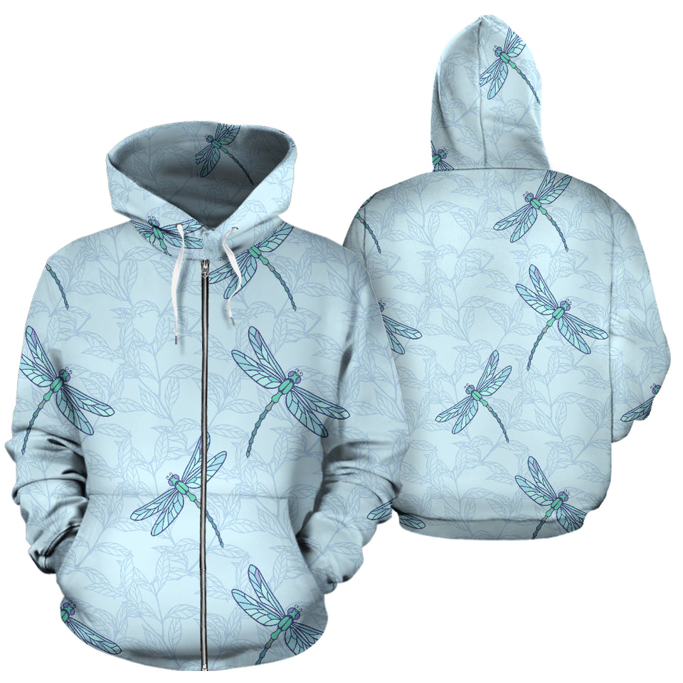 Dragonfly Pattern Blue Background Zip Up Hoodie