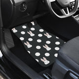 Cute White Rabbit Polka Dots Black Background Front And Back Car Mats