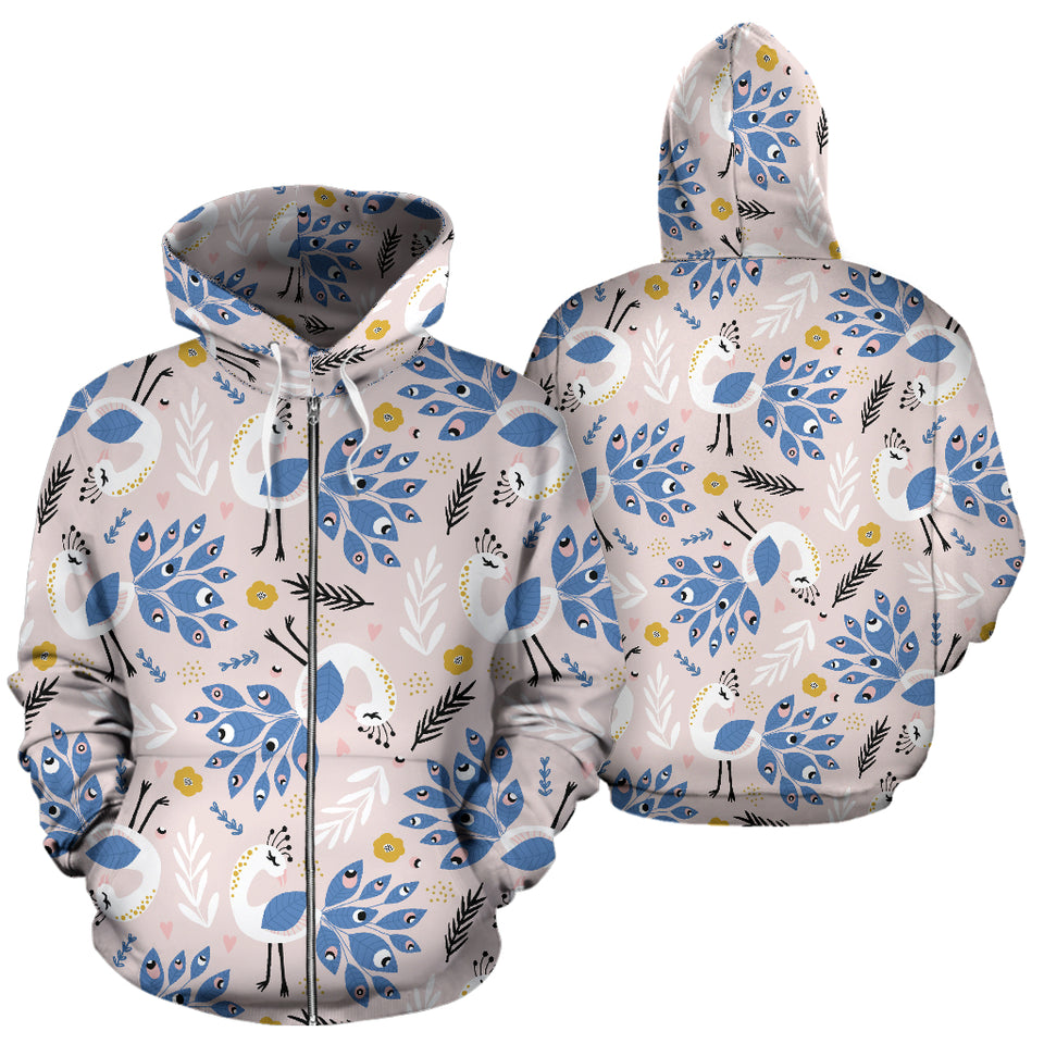 Cute Peacock Pattern Zip Up Hoodie