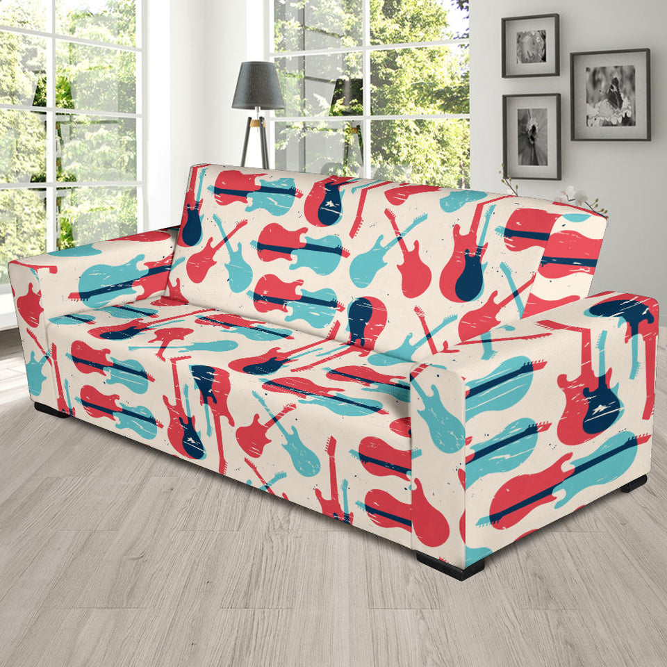 Red Blue Guitar Pattern Sofa Slipcover