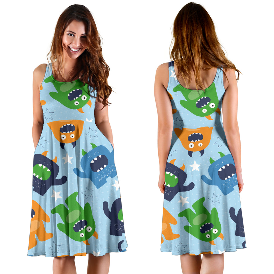 Alien Pattern Print Design 04 Sleeveless Midi Dress