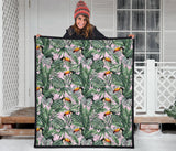 Toucan Tropical Green Jungle Palm Pattern Premium Quilt