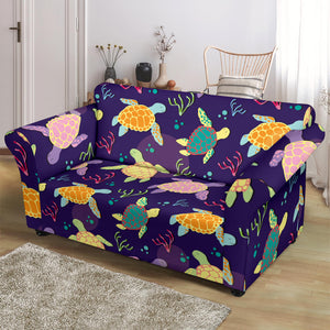 Colorful Sea Turtle Pattern Loveseat Couch Slipcover