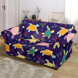 Colorful Sea Turtle Pattern Loveseat Couch Slipcover