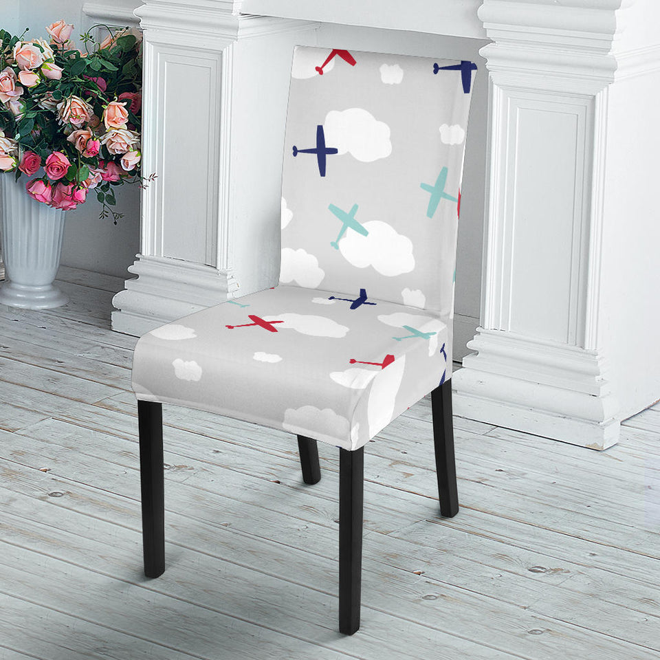 Airplane Cloud Grey Background Dining Chair Slipcover