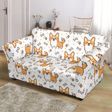 Cute Corgi Heart Star Bone Pattern Loveseat Couch Slipcover