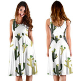 Cute Cactus Pattern Sleeveless Midi Dress