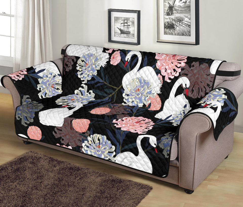 white swan blooming flower pattern Sofa Cover Protector