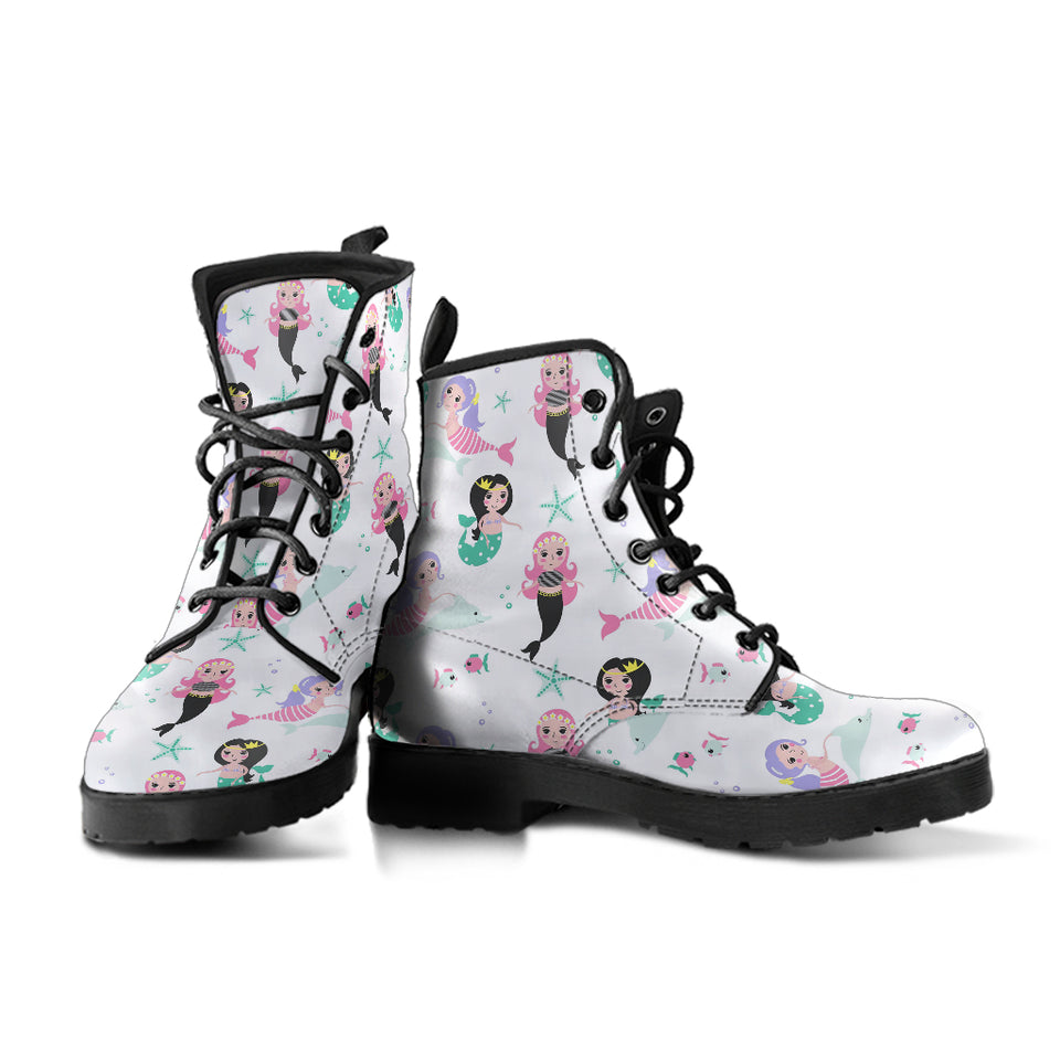 Cute Mermaid Dolphin Fish Starfish Pattern Leather Boots