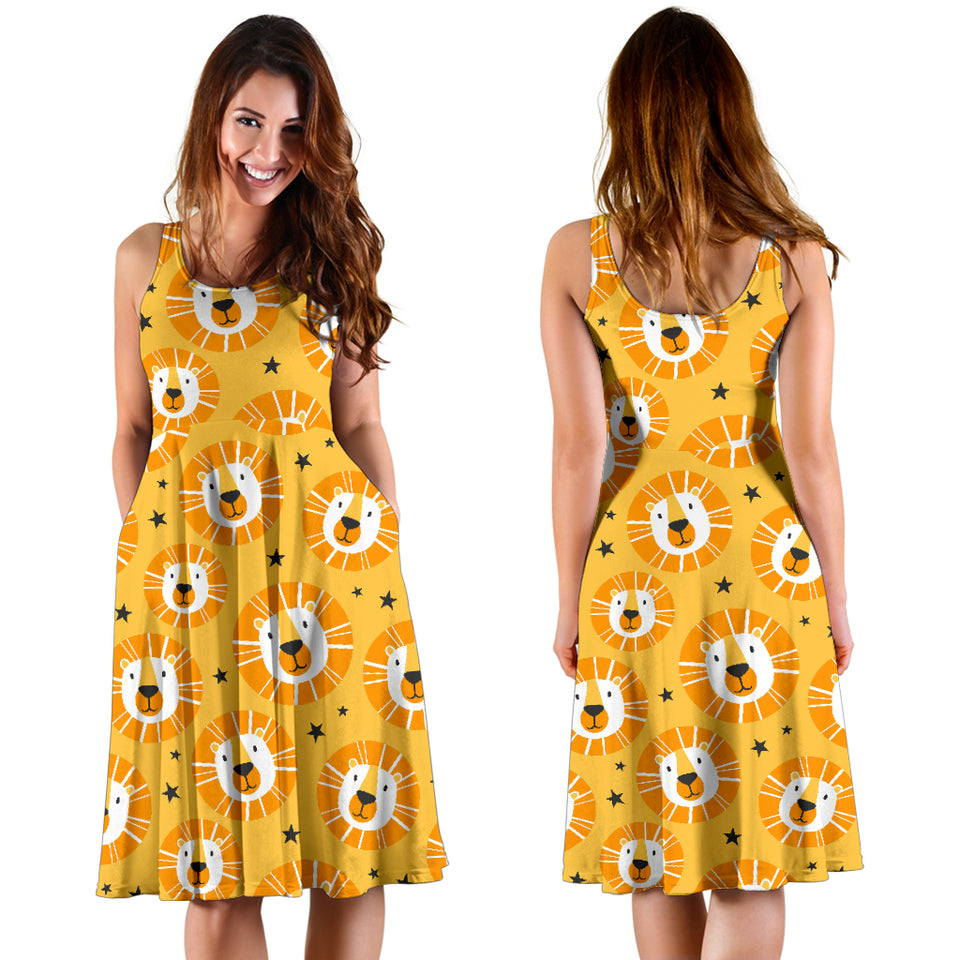 Lion Pattern Print Design 03 Sleeveless Midi Dress