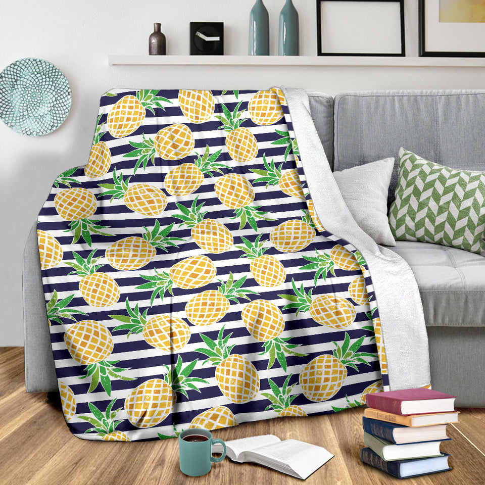 Pineapples Pattern Striped Background Premium Blanket