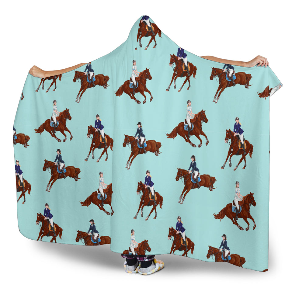 Horses Running Horses Rider Pattern Hooded Blanket