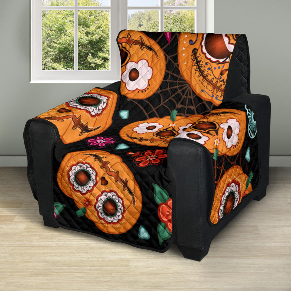 Pumpkin flowers spiderweb Halloween theme Recliner Cover Protector