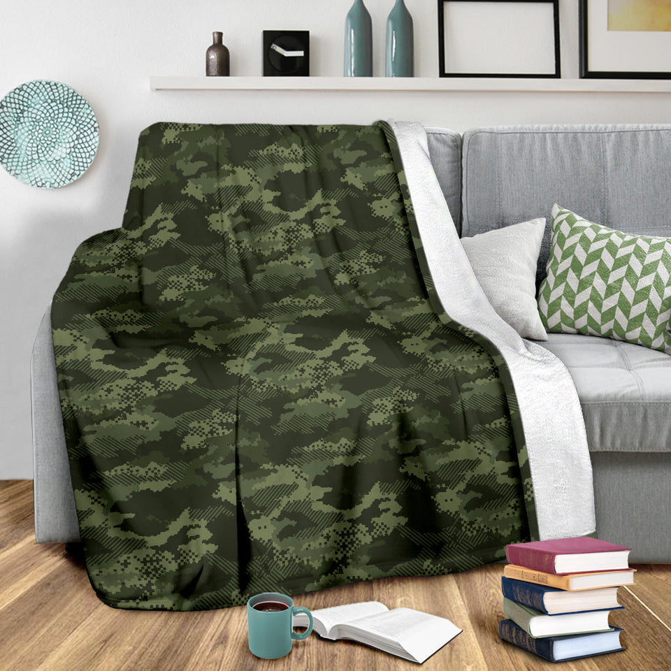 Digital Green Camo Camouflage Pattern Premium Blanket
