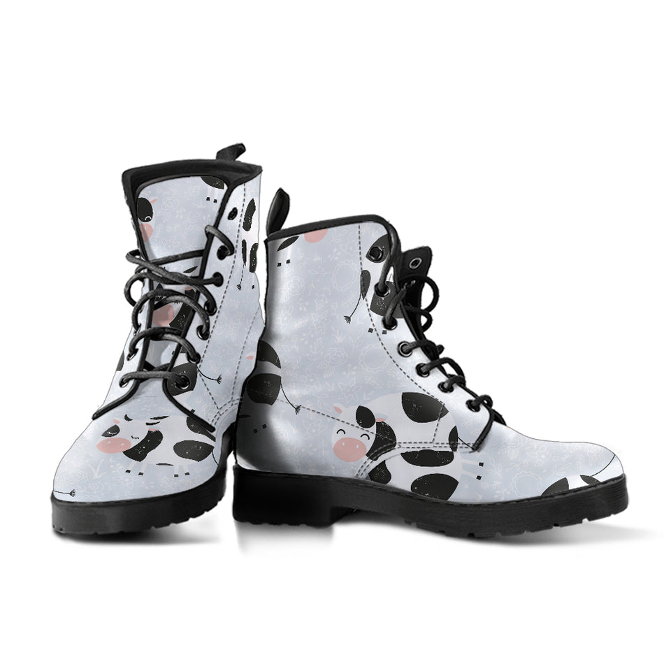 Cute Cows Pattern Leather Boots