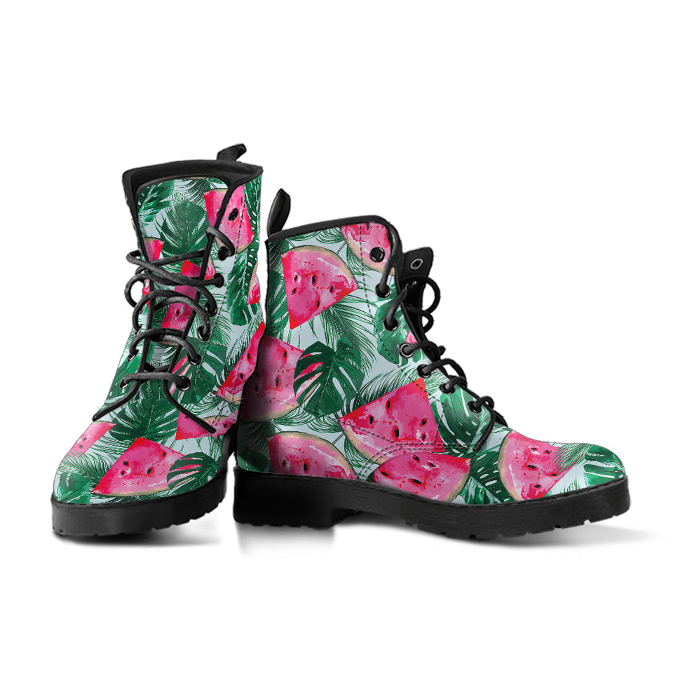 Watermelons Tropical Palm Leaves Pattern Leather Boots