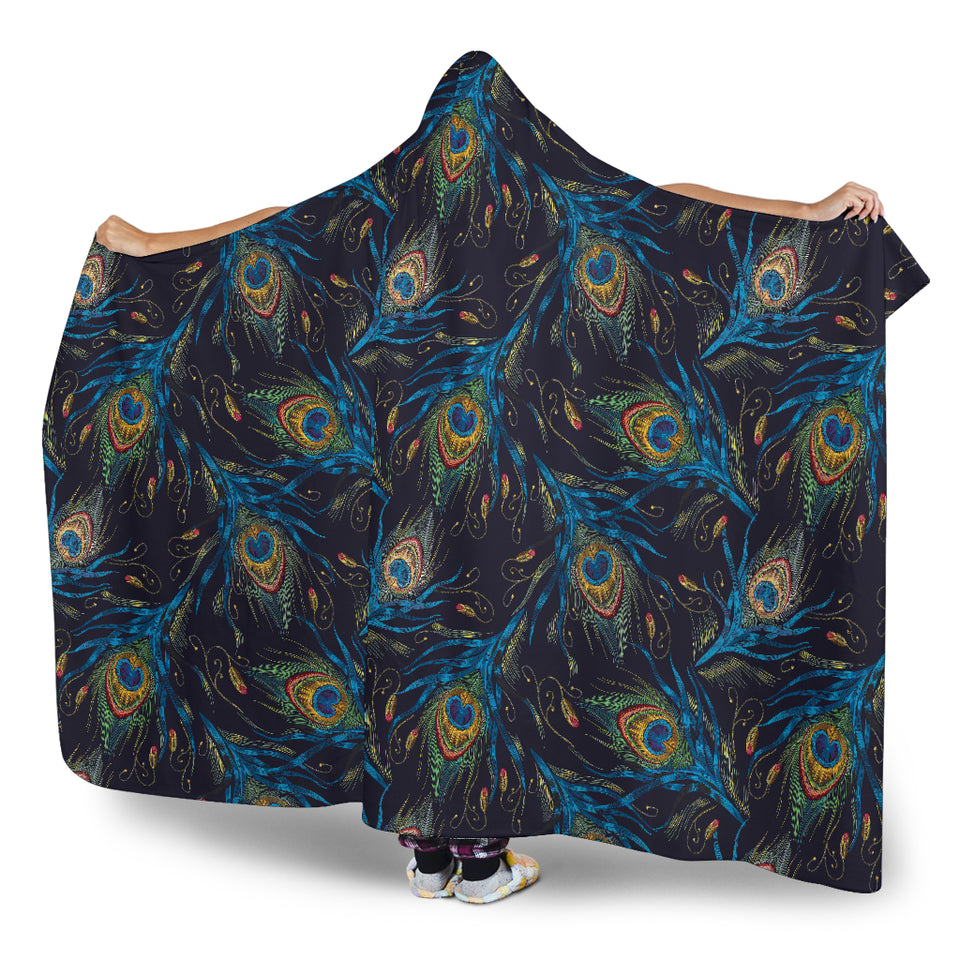 Beautiful Peacock Feather Pattern Hooded Blanket