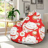 Cute Maneki Neko Lucky Cat Red Background Bean Bag Cover