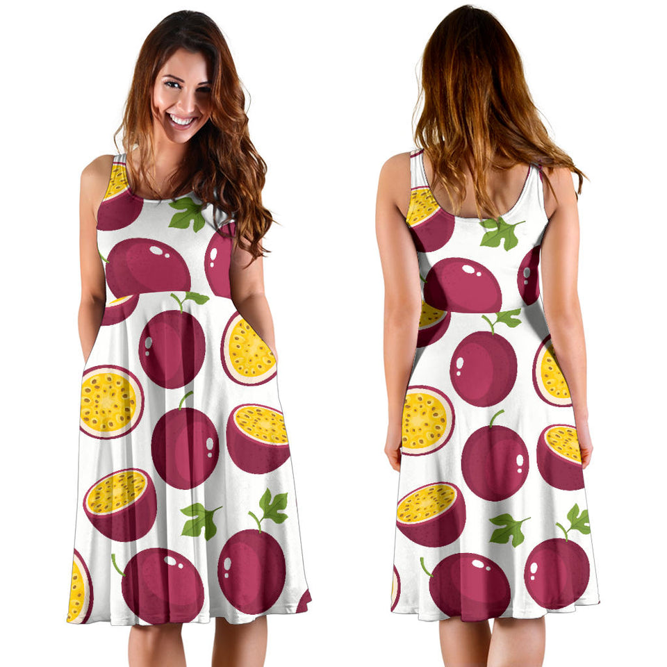 Passion Fruit Design Pattern Sleeveless Midi Dress