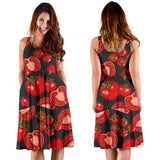 Tomato Black Background Sleeveless Midi Dress