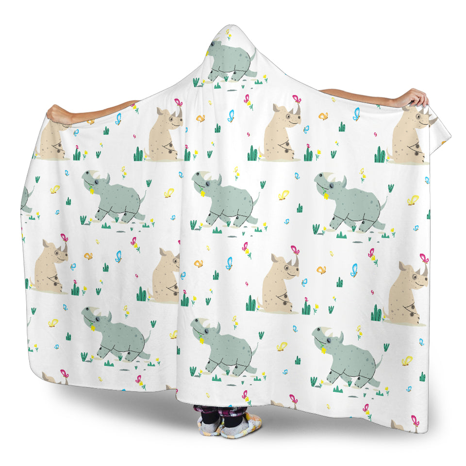 Cute Rhino Pattern Hooded Blanket