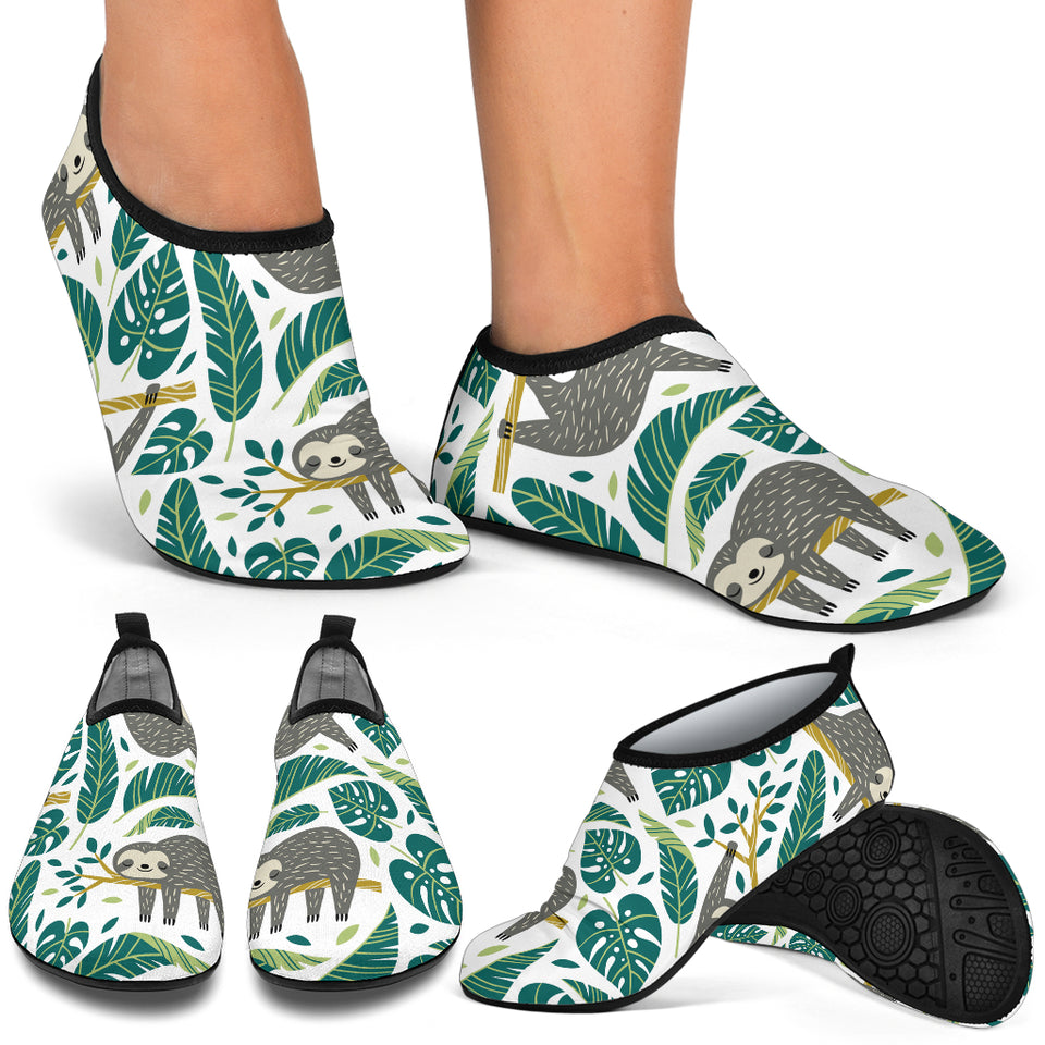 Cute Sloths Tropical Palm Leaves White Background Aqua Shoes