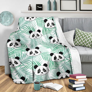 Panda Pattern Tropical Leaves Background Premium Blanket
