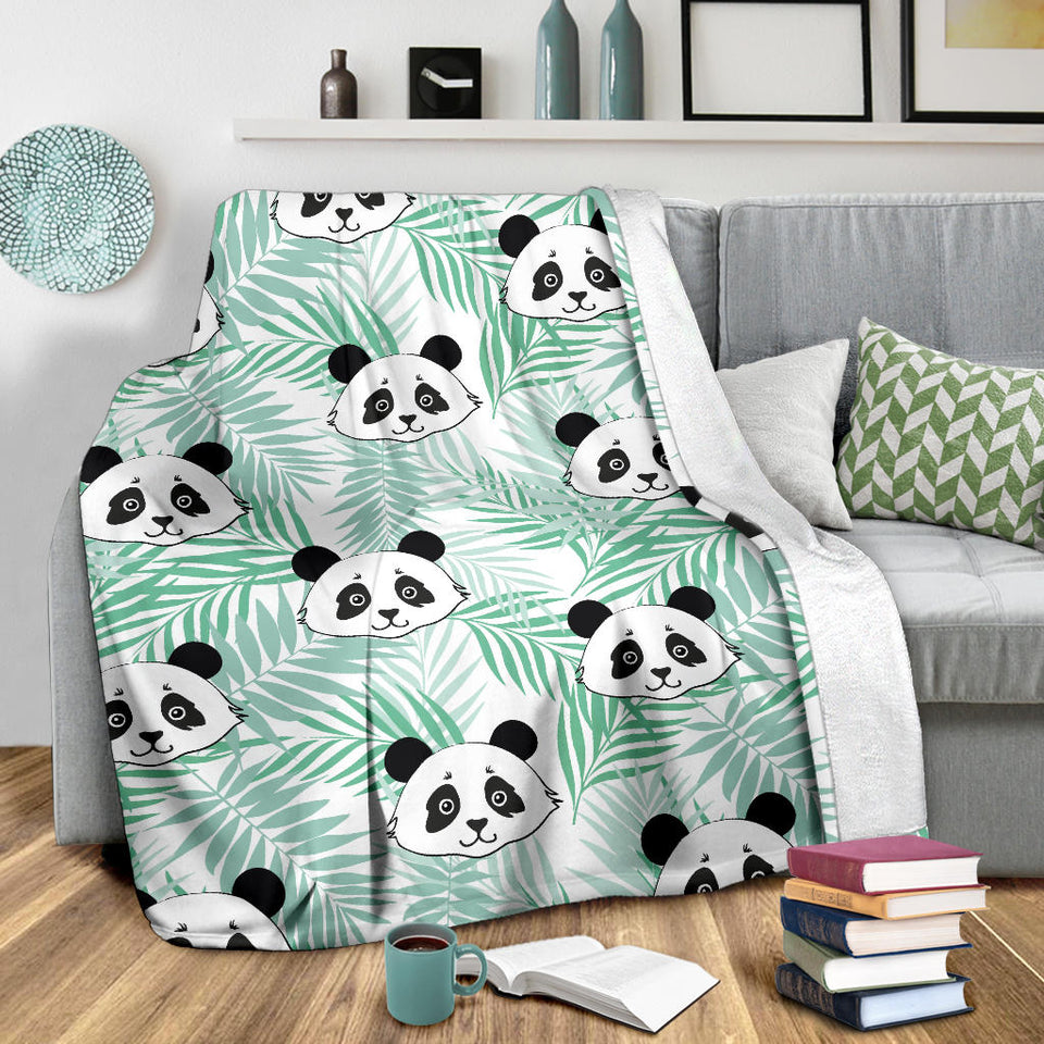 Panda Pattern Tropical Leaves Background Premium Blanket