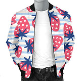 Strawberry Pattern Blue Lines Background Men'S Bomber Jacket