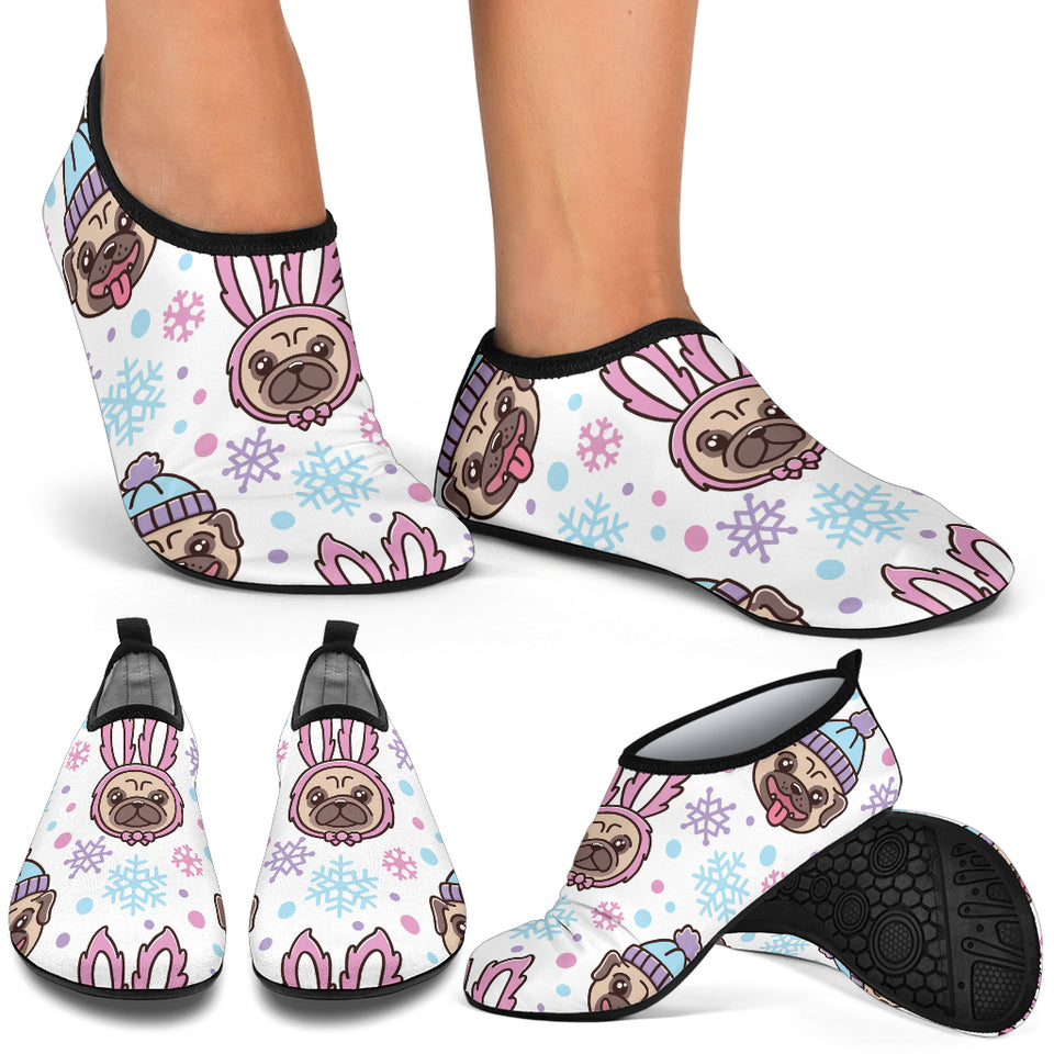 Cute Pug Hat Rabbit Costume Pattern Aqua Shoes