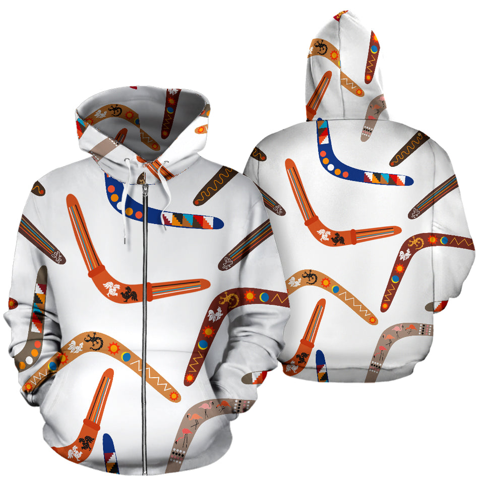 Boomerang Australian Aboriginal Ornament Pattern Zip Up Hoodie