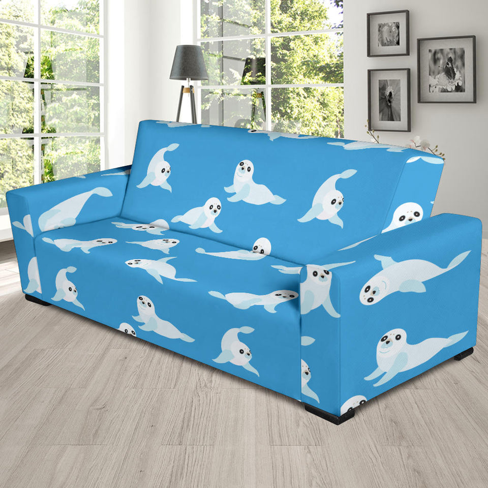 Cute Sea Lion Seal Pattern Background Sofa Slipcover