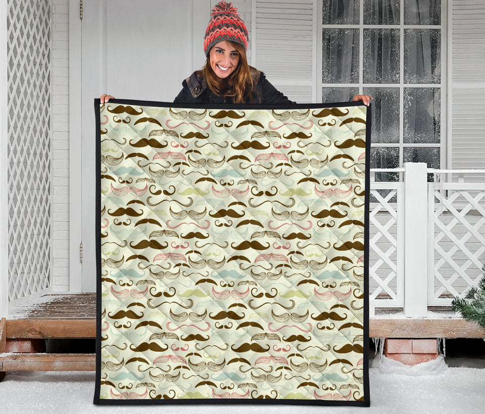 Mustache Beard Pattern Print Design 01 Premium Quilt