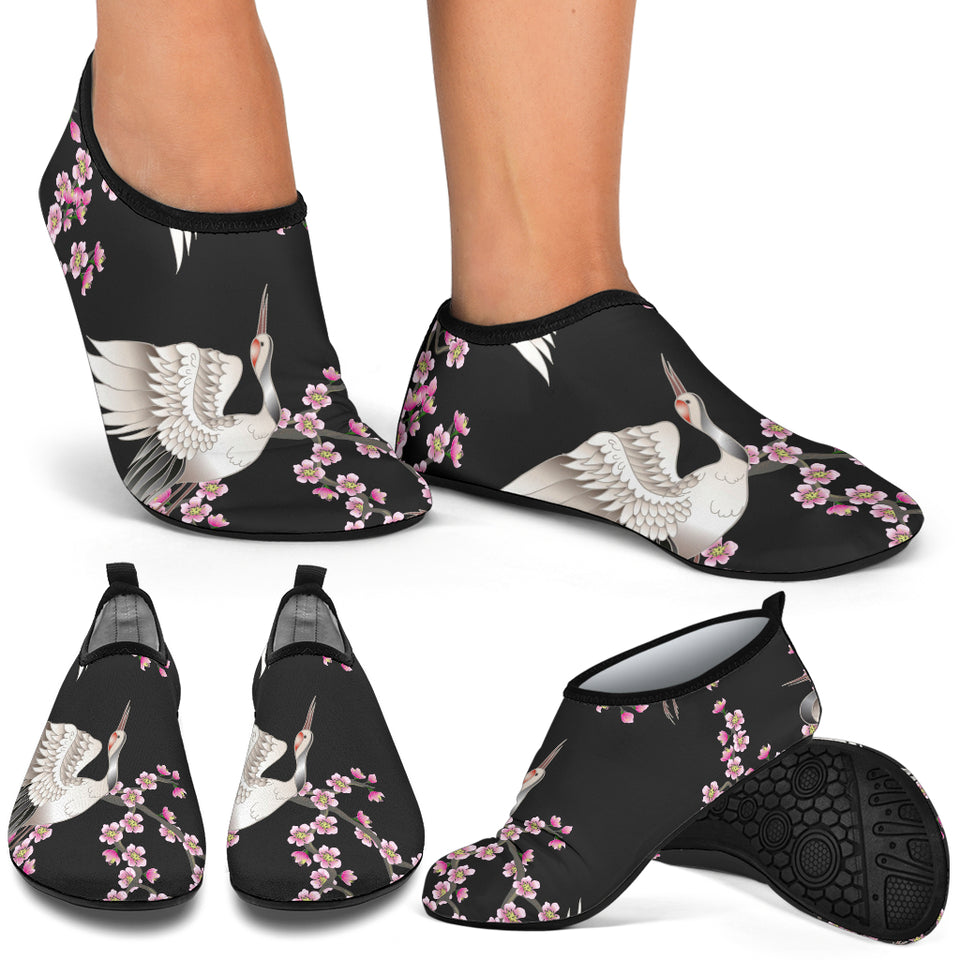 Japanese Crane Pink Sakura Pattern Aqua Shoes