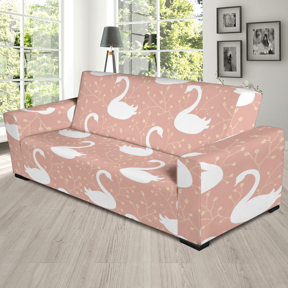 Swan Flower Light Pink Background Sofa Slipcover