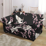 Japanese Crane Pink Sakura Pattern Loveseat Couch Slipcover