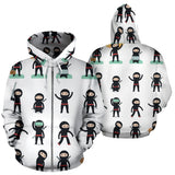 Cute Ninja Katana Sword Pattern Zip Up Hoodie