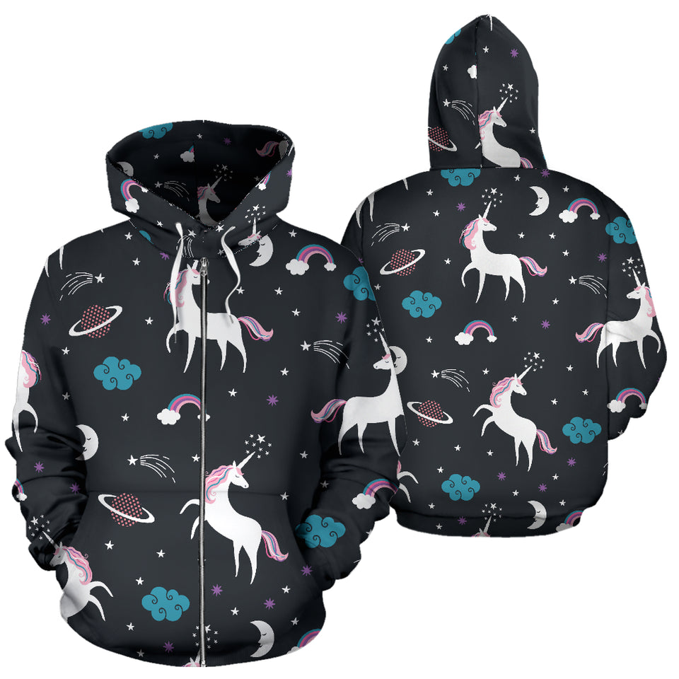 Unicorn Rainbows Moon Clound Star Pattern Zip Up Hoodie
