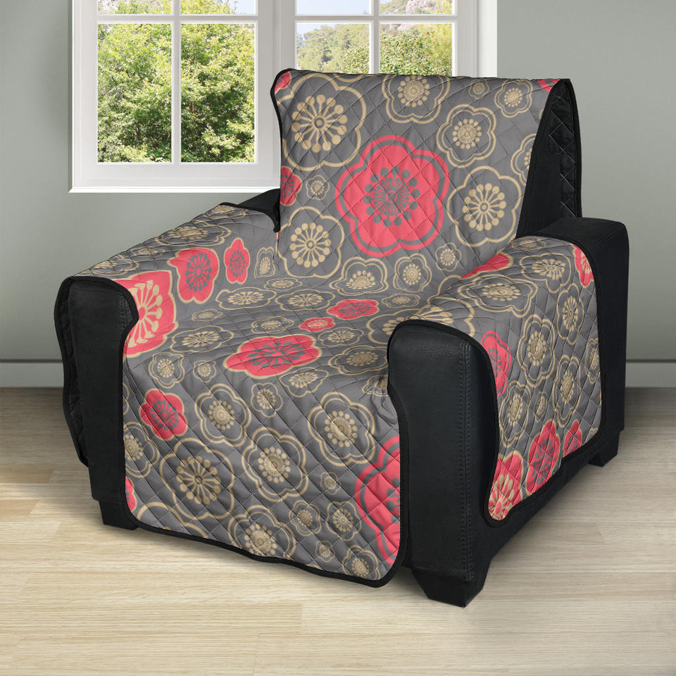 Red gold Sakura cherry blossom gray background Recliner Cover Protector