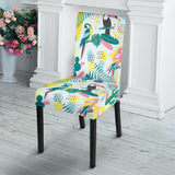 Cute Parrot Toucan Flamingo Cactus Exotic Leaves Pattern Dining Chair Slipcover