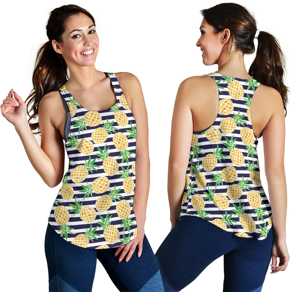 Pineapples pattern striped background Women Racerback Tank Top