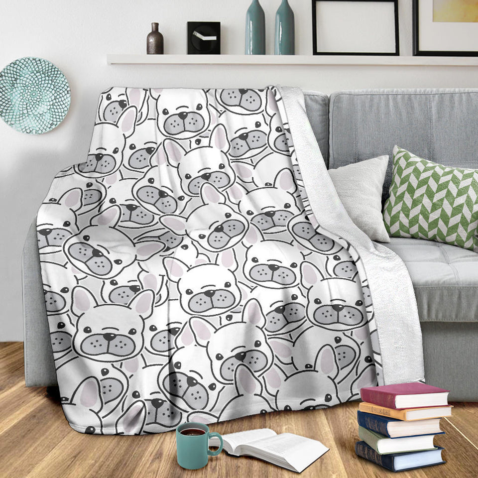 Cute French Bulldog Head Pattern Premium Blanket