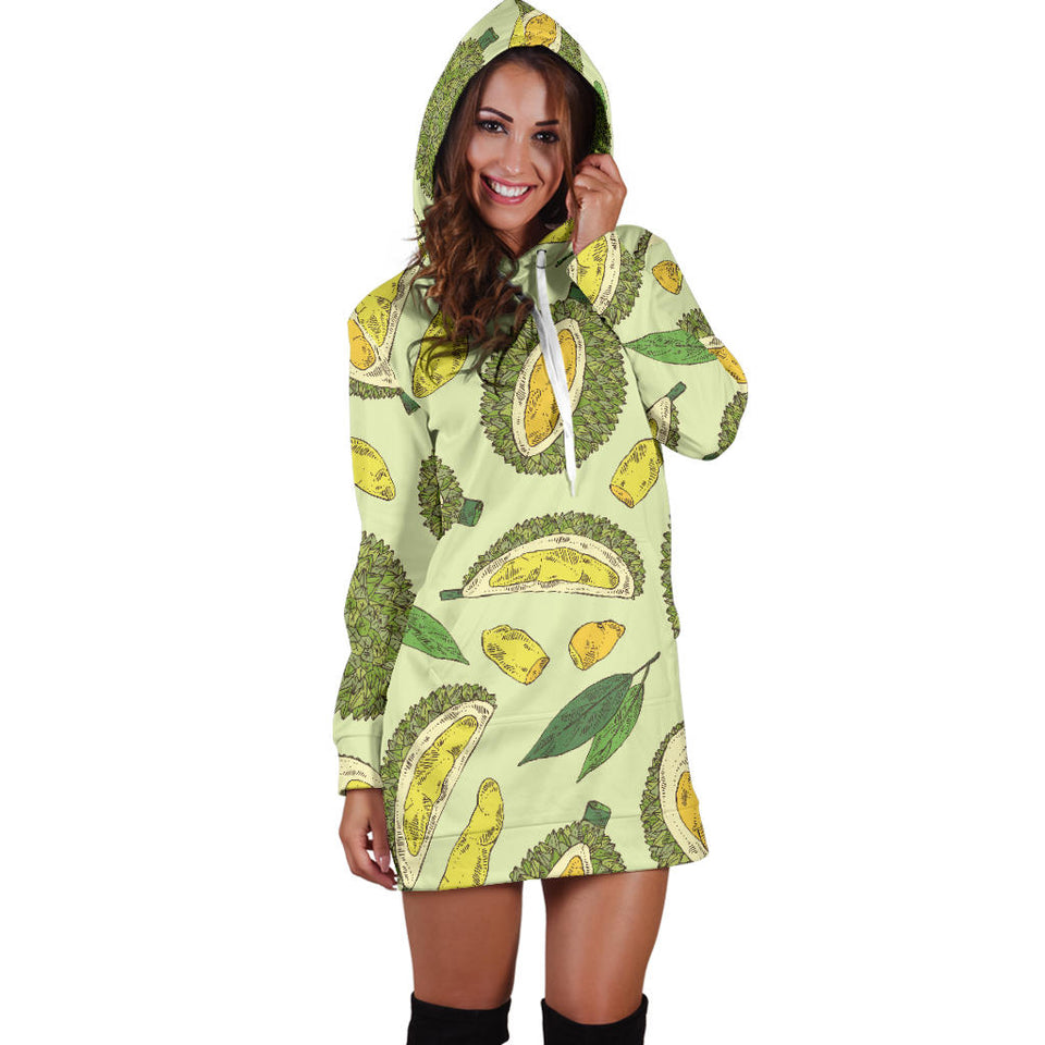 Durian Leaves Pattern Background Women'S Hoodie Dress