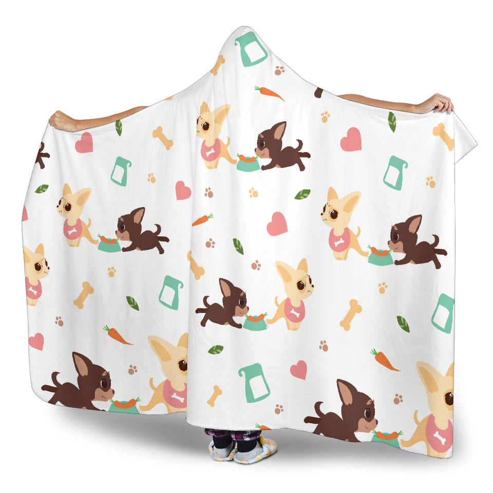 Cute Chihuahua Puppie Pattern Hooded Blanket